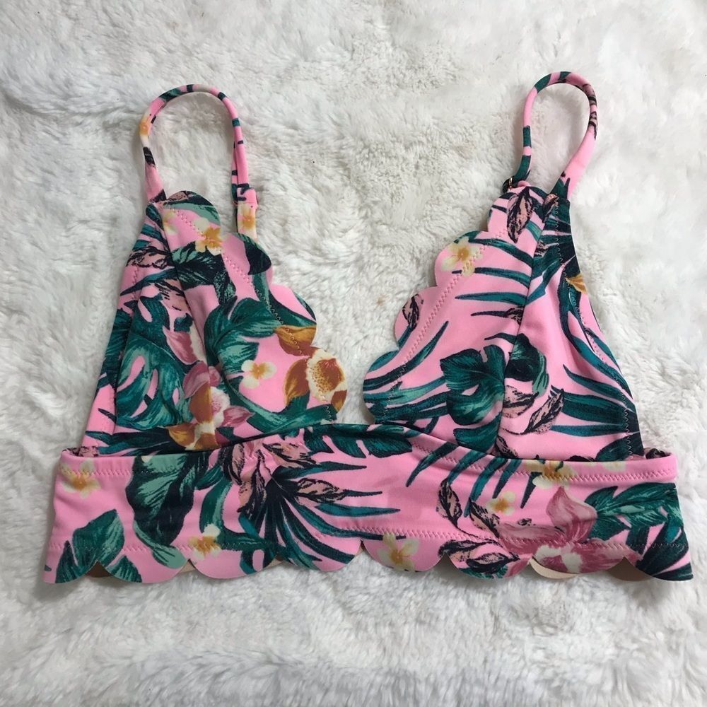 VANILLA/BEACH bikini top in pink w/tropical print